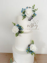 Load image into Gallery viewer, Cake Flowers - Wedding Cake Flowers - Cake Topper - White - Royal Blue - Navy Berries - Christening / Birthday cake decoration
