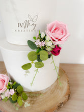 Load image into Gallery viewer, Blush pink & Hot Pink Wedding christening cake flower arrangement topper foam roses more colours available