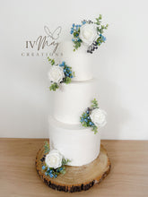 Load image into Gallery viewer, Cake Flowers - Wedding Cake Flowers - Cake Topper - White - Royal Blue - Navy Berries - Christening / Birthday cake decoration