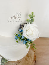 Load image into Gallery viewer, Cake Flowers - Wedding Cake Flowers - Cake Topper - White - Royal Blue - Navy Berries - Christening / Birthday cake decoration