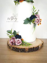 Load image into Gallery viewer, Wedding Cake Flowers - Cake Topper - Dusty Pink and Navy - Burnt Orange Foliage Berries - Christening / Birthday cake decoration