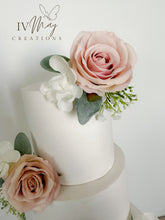 Load image into Gallery viewer, Cake Flowers - Wedding Cake Flowers - Cake Topper - Blush Pink Silk Roses - Gypsophila - Christening / Birthday cake decoration