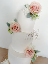 Load image into Gallery viewer, Cake Flowers - Wedding Cake Flowers - Cake Topper - Blush Pink Silk Roses - Gypsophila - Christening / Birthday cake decoration