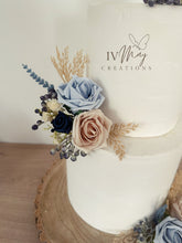Load image into Gallery viewer, Cake Flowers - Wedding Cake Flowers - Cake Topper - White - Dusty Blue - Navy Berries - Beige - Christening / Birthday cake decoration
