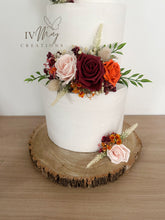 Load image into Gallery viewer, FULL SET Wedding Christening Cake Flower Arrangement Topper & Decorations Roses - Blush Pink - Burgundy - Burnt Orange - Berry Mix