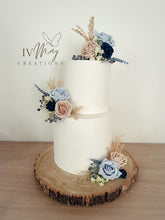 Load image into Gallery viewer, Cake Flowers - Wedding Cake Flowers - Cake Topper - White - Dusty Blue - Navy Berries - Beige - Christening / Birthday cake decoration