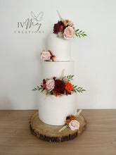Load image into Gallery viewer, FULL SET Wedding Christening Cake Flower Arrangement Topper & Decorations Roses - Blush Pink - Burgundy - Burnt Orange - Berry Mix