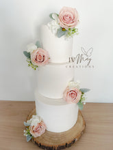 Load image into Gallery viewer, Cake Flowers - Wedding Cake Flowers - Cake Topper - Blush Pink Silk Roses - Gypsophila - Christening / Birthday cake decoration