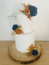 Load image into Gallery viewer, FULL SET cake decoration flower floral arrangement navy blue Burnt Orange roses topper
