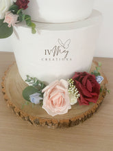 Load image into Gallery viewer, FULL SET Wedding Christening Cake Flower Arrangement Topper & Decorations Roses - Burgundy - Blush Pink - dusty blue