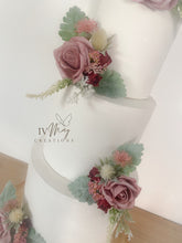 Load image into Gallery viewer, FULL SET Wedding Christening Cake Flower Arrangement Topper & Decorations Roses - Dusty pink - Thistles
