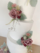 Load image into Gallery viewer, FULL SET Wedding Christening Cake Flower Arrangement Topper & Decorations Roses - Dusty pink - Thistles