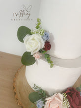 Load image into Gallery viewer, FULL SET Wedding Christening Cake Flower Arrangement Topper & Decorations Roses - Burgundy - Blush Pink - dusty blue