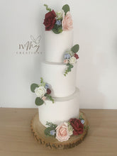 Load image into Gallery viewer, FULL SET Wedding Christening Cake Flower Arrangement Topper & Decorations Roses - Burgundy - Blush Pink - dusty blue