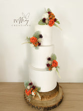 Load image into Gallery viewer, FULL SET Wedding Christening Cake Flower Arrangement Topper & Decorations Roses - burnt orange and burgundy red - Thistles