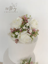Load image into Gallery viewer, FULL SET Wedding Christening Cake Flower Arrangement Topper & Decorations Roses - ivory blush pink