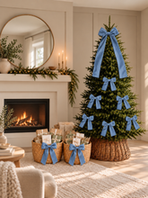 Load image into Gallery viewer, Luxury Handmade Velvet Christmas Tree Bow Topper: Clip-On Holiday Decor - Dusty Blue - Pale Blue
