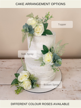 Load image into Gallery viewer, FULL SET cake decoration flower floral arrangement ivory silk roses topper
