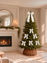 Load image into Gallery viewer, Luxury Handmade Velvet Christmas Tree Bow Topper: Clip-on Bows, Diamanté Center - Cream - White
