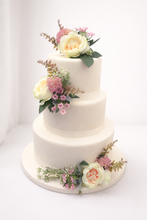 Load image into Gallery viewer, FULL SET cake flower floral cake decoration topper wedding or christening peach and pink tones
