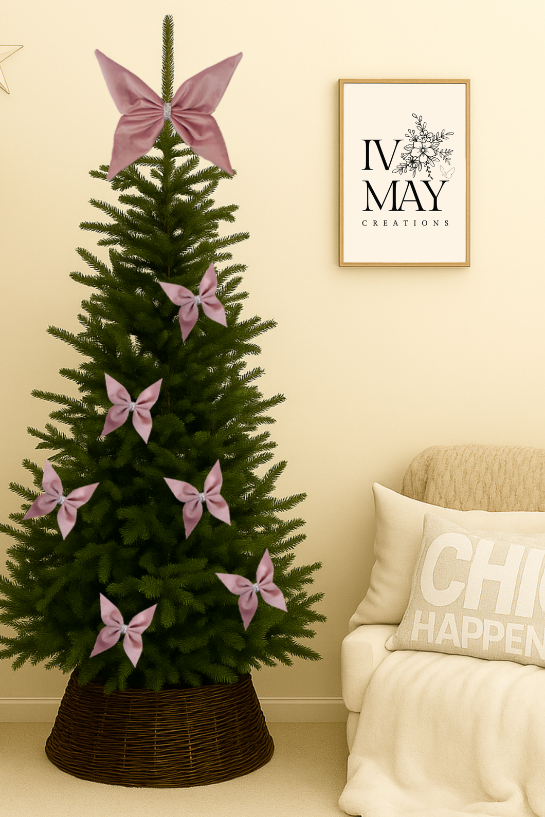 Large Velvet Christmas Tree Bow Topper - Christmas tree butterfly Bow - Dusty Pink