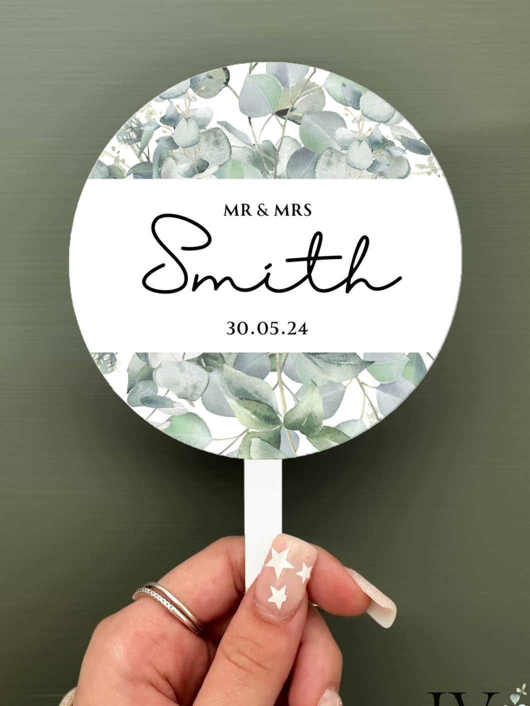 Personalised Printed Wedding Day Cake Topper - Eucalyptus