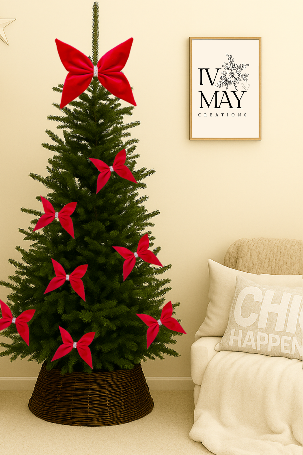 Large Velvet Christmas Tree Bow Topper - Christmas tree butterfly Bows - Red