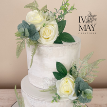 Load image into Gallery viewer, FULL SET cake decoration flower floral arrangement ivory silk roses topper

