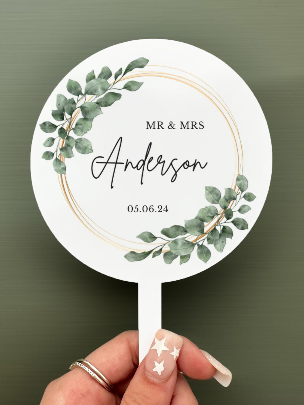 Personalised Printed Wedding Day Cake Topper - Eucalyptus