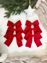 Load image into Gallery viewer, Set of 3 or 6 Luxury Christmas tree Red Velvet bows -Clip on
