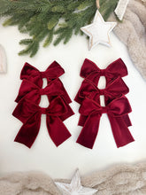 Load image into Gallery viewer, Set of 3 or 6 Luxury Christmas tree Burgundy Velvet bows -Clip on
