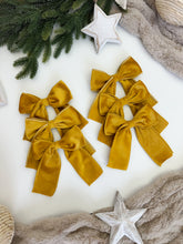 Load image into Gallery viewer, Luxury Christmas tree Single Bow Topper Mustard / Gold Velvet bows
