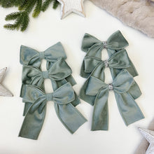 Load image into Gallery viewer, Set of 3 or 6 Luxury Christmas tree Sage Green Velvet bows -Clip on
