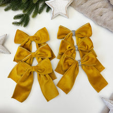 Load image into Gallery viewer, Luxury Christmas tree Single Bow Topper Mustard / Gold Velvet bows
