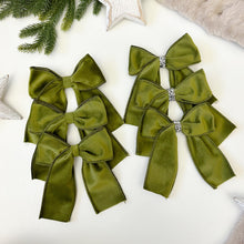 Load image into Gallery viewer, Set of 3 or 6 Luxury Christmas tree Olive Green Velvet bows -Clip on
