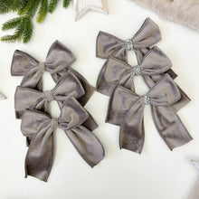 Load image into Gallery viewer, Set of 3 or 6 Luxury Christmas tree Grey Velvet bows -Clip on
