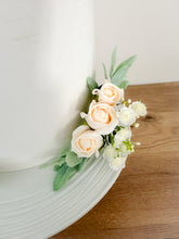 Load image into Gallery viewer, FULL SET pale Blush pink cream gypsophila eucalyptus leaf cake topper wedding decorations floral arrangement - Custom Colours available
