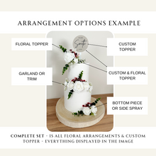 Load image into Gallery viewer, FULL SET White and Burgundy Red gypsophila eucalyptus leaf cake topper wedding decorations floral arrangement - Custom Personalised Topper
