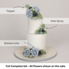 Load image into Gallery viewer, Dusty Blue Rose Cake Topper: Navy Gypsophila Floral Arrangement
