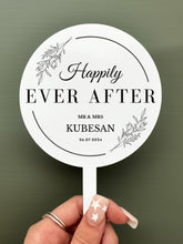 Load image into Gallery viewer, Personalised Printed wedding day Mr &amp; Mrs Cake topper - Happily Ever After
