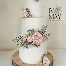Load image into Gallery viewer, FULL SET Wedding Christening Cake Flower Arrangement Topper &amp; Decorations Roses - Dusty Pink - Blush Pink - Cream - Blue Berry Mix
