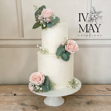 Load image into Gallery viewer, Blush Pink Cake Flower Arrangement - eucalyptus roses more colours available
