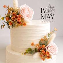 Load image into Gallery viewer, FULL SET cake decoration flower floral arrangement Blush Pink Burnt Orange roses topper
