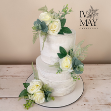 Load image into Gallery viewer, FULL SET cake decoration flower floral arrangement ivory silk roses topper
