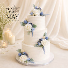 Load image into Gallery viewer, Dusty Blue Rose Cake Flower Arrangement: Wedding Christening Topper
