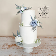 Load image into Gallery viewer, Dusty Blue Rose Cake Topper: Gypsophila &amp; Eucalyptus Wedding Floral
