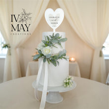 Load image into Gallery viewer, Personalized Wedding Cake Topper - Cream Silk Rose Garland
