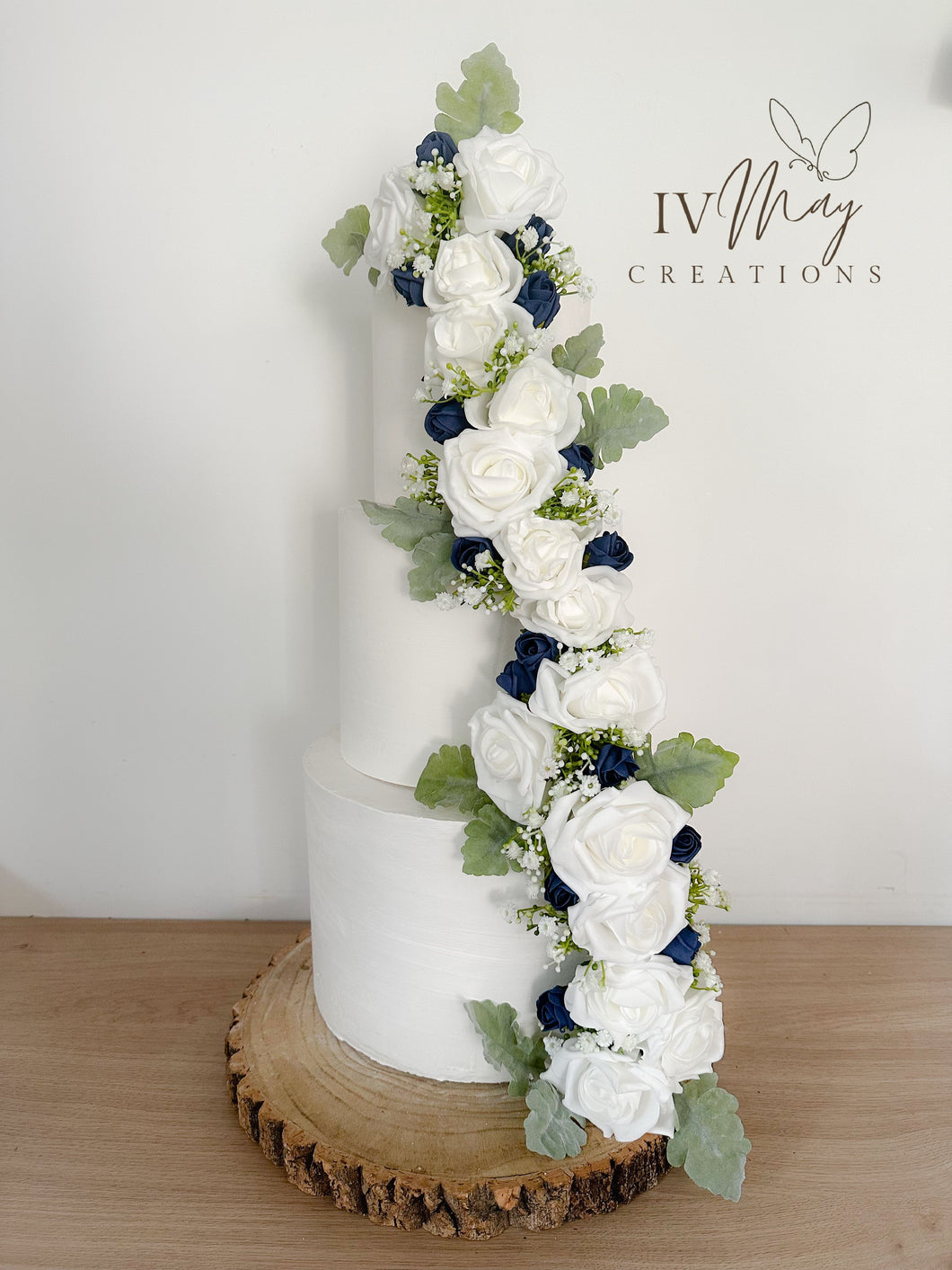 White & Navy Blue Cake Garland - Floral Decoration