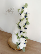 Load image into Gallery viewer, White &amp; Navy Blue Cake Garland - Floral Decoration
