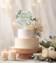 Load image into Gallery viewer, Personalised Printed Wedding Day Cake Topper - Eucalyptus Gold
